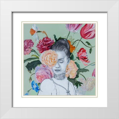Portraits in Bloom I White Modern Wood Framed Art Print with Double Matting by Iafrate, Sandra