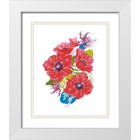 Brilliant Poppies I White Modern Wood Framed Art Print with Double Matting by Marr, Laura