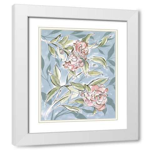 Faded Camellias I White Modern Wood Framed Art Print with Double Matting by Marr, Laura