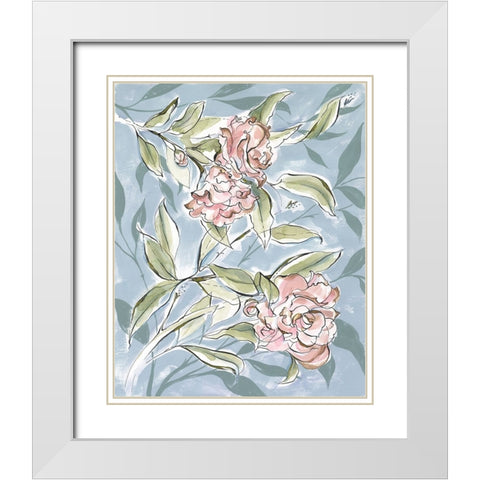 Faded Camellias I White Modern Wood Framed Art Print with Double Matting by Marr, Laura