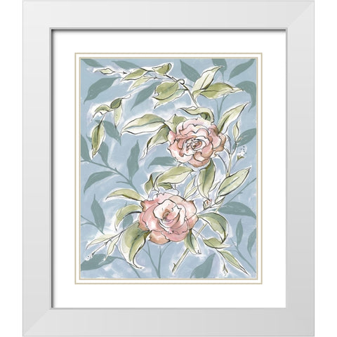 Faded Camellias II White Modern Wood Framed Art Print with Double Matting by Marr, Laura