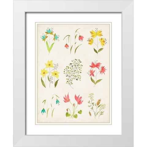 Floral Gatherings Grid White Modern Wood Framed Art Print with Double Matting by Legner, Gayle Martin