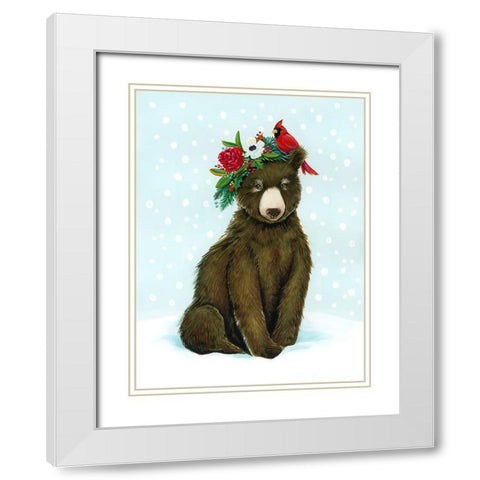 Winter Woodland Creatures with Cardinals I White Modern Wood Framed Art Print with Double Matting by Marr, Laura