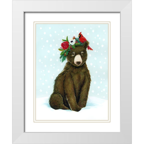 Winter Woodland Creatures with Cardinals I White Modern Wood Framed Art Print with Double Matting by Marr, Laura