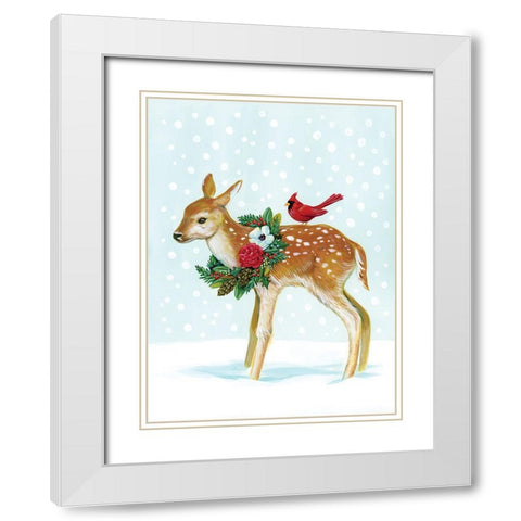 Winter Woodland Creatures with Cardinals II White Modern Wood Framed Art Print with Double Matting by Marr, Laura