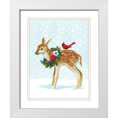 Winter Woodland Creatures with Cardinals II White Modern Wood Framed Art Print with Double Matting by Marr, Laura