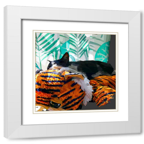 Sunning Kitties I White Modern Wood Framed Art Print with Double Matting by Kalina, Emily