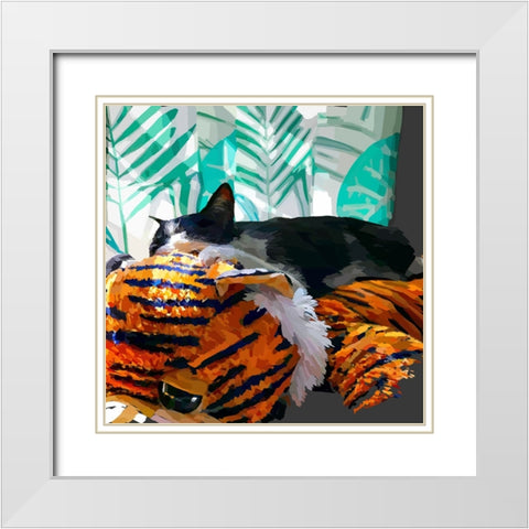 Sunning Kitties I White Modern Wood Framed Art Print with Double Matting by Kalina, Emily