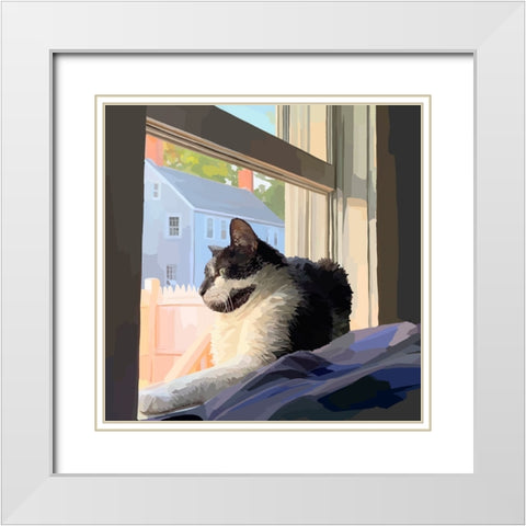 Sunning Kitties II White Modern Wood Framed Art Print with Double Matting by Kalina, Emily
