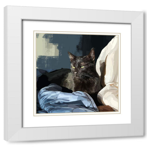 Sunning Kitties III White Modern Wood Framed Art Print with Double Matting by Kalina, Emily