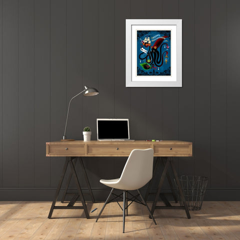 Spooky Cephalopod Chandeliers II White Modern Wood Framed Art Print with Double Matting by Marr, Laura