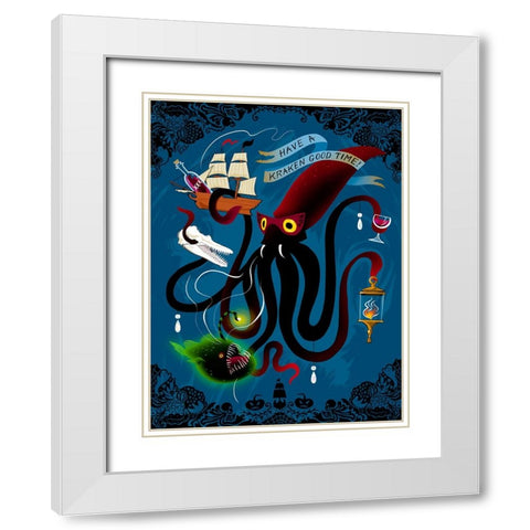 Spooky Cephalopod Chandeliers II White Modern Wood Framed Art Print with Double Matting by Marr, Laura