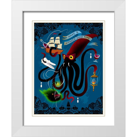 Spooky Cephalopod Chandeliers II White Modern Wood Framed Art Print with Double Matting by Marr, Laura