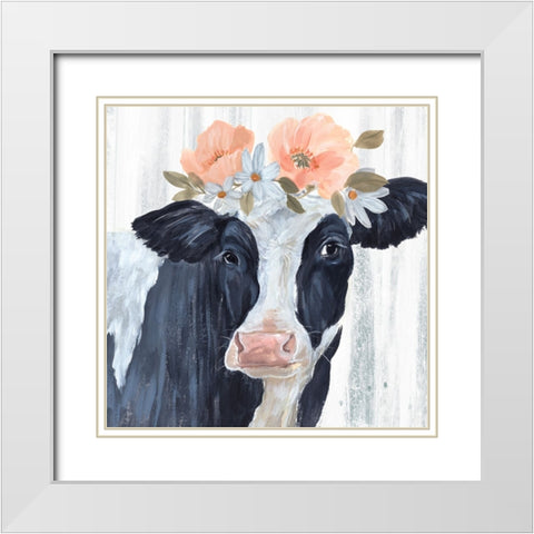 Susie in Flowers I White Modern Wood Framed Art Print with Double Matting by Warren, Annie