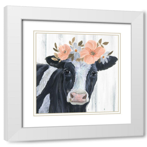 Susie in Flowers II White Modern Wood Framed Art Print with Double Matting by Warren, Annie