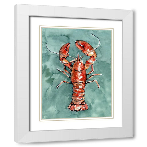 Aquatic Lobster I White Modern Wood Framed Art Print with Double Matting by Caroline, Emma