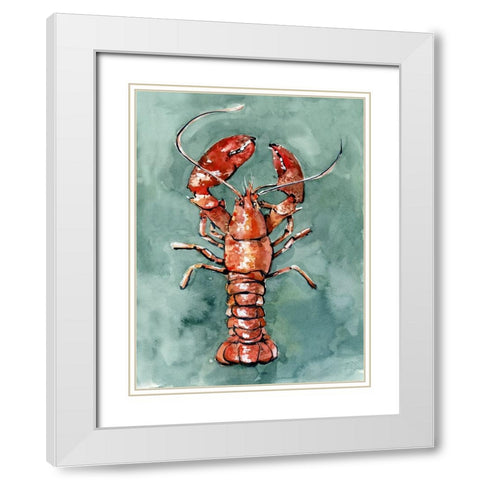Aquatic Lobster II White Modern Wood Framed Art Print with Double Matting by Caroline, Emma