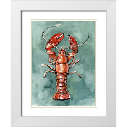 Aquatic Lobster II White Modern Wood Framed Art Print with Double Matting by Caroline, Emma