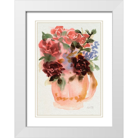 Mauve Bouquet in Teapot I White Modern Wood Framed Art Print with Double Matting by Zwara, Ania