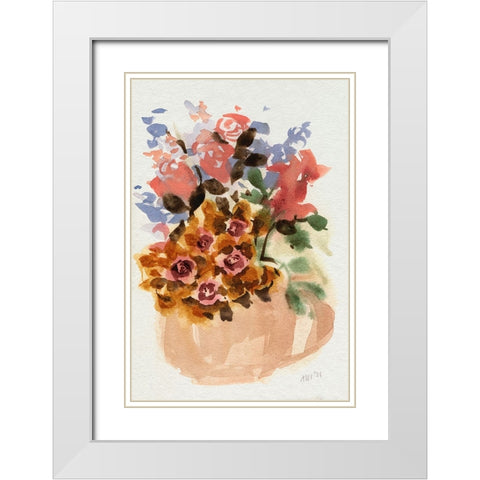 Mauve Bouquet in Teapot II White Modern Wood Framed Art Print with Double Matting by Zwara, Ania