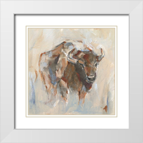 Pastel Bison I White Modern Wood Framed Art Print with Double Matting by Harper, Ethan