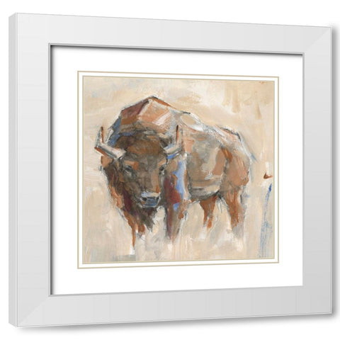 Pastel Bison II White Modern Wood Framed Art Print with Double Matting by Harper, Ethan