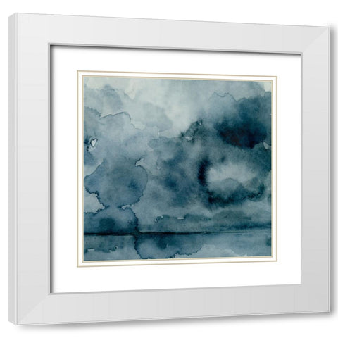 Amorphous Blue I White Modern Wood Framed Art Print with Double Matting by Caroline, Emma