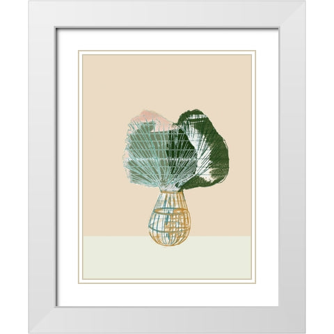 Woven Tropical Leaf II White Modern Wood Framed Art Print with Double Matting by Cartissi