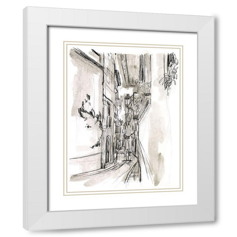 Europe Street Sketches I White Modern Wood Framed Art Print with Double Matting by Vess, June Erica