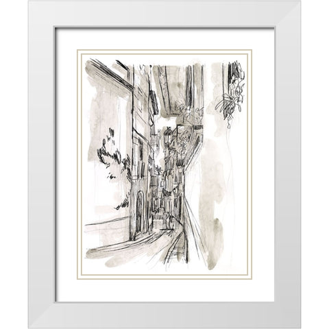 Europe Street Sketches I White Modern Wood Framed Art Print with Double Matting by Vess, June Erica