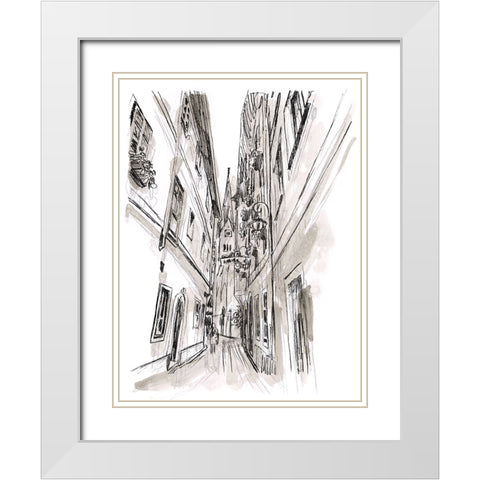 Europe Street Sketches III White Modern Wood Framed Art Print with Double Matting by Vess, June Erica
