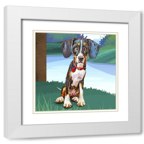 Beagle Baby White Modern Wood Framed Art Print with Double Matting by Curinga, Kim