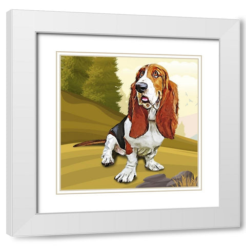 Bashful Basset White Modern Wood Framed Art Print with Double Matting by Curinga, Kim