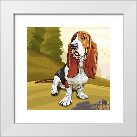 Bashful Basset White Modern Wood Framed Art Print with Double Matting by Curinga, Kim
