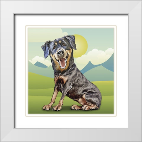 Happy Rottie White Modern Wood Framed Art Print with Double Matting by Curinga, Kim