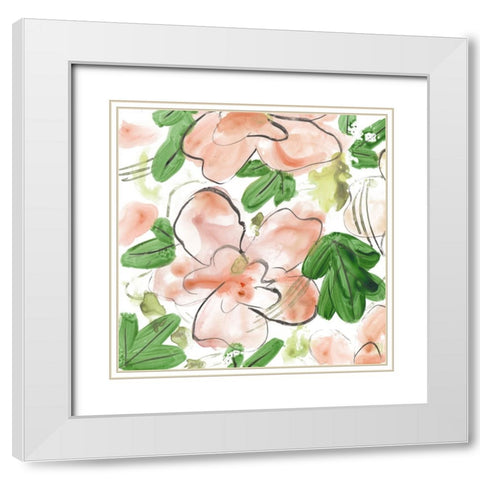 Peachy Flora I White Modern Wood Framed Art Print with Double Matting by Wang, Melissa