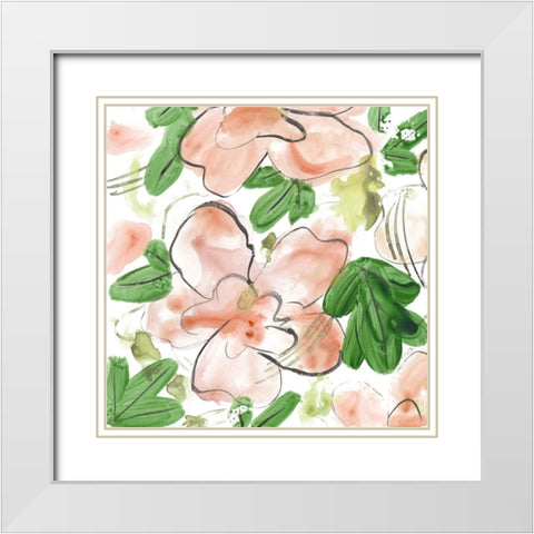 Peachy Flora I White Modern Wood Framed Art Print with Double Matting by Wang, Melissa