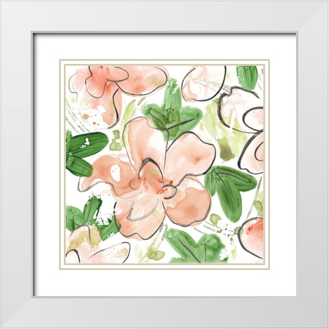 Peachy Flora II White Modern Wood Framed Art Print with Double Matting by Wang, Melissa