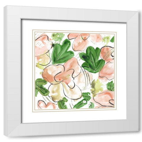 Peachy Flora III White Modern Wood Framed Art Print with Double Matting by Wang, Melissa