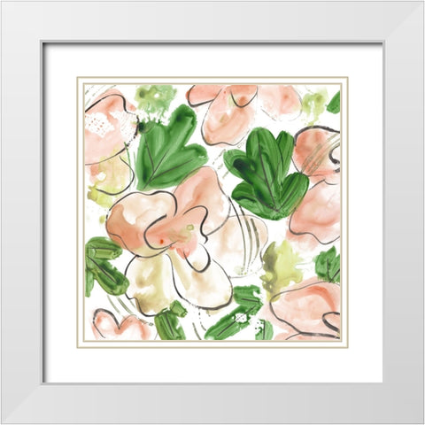 Peachy Flora III White Modern Wood Framed Art Print with Double Matting by Wang, Melissa