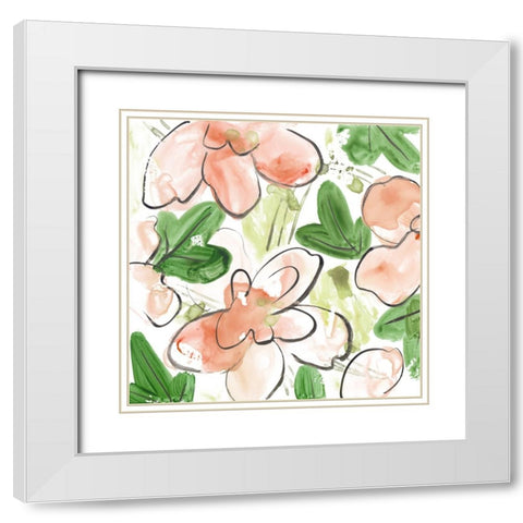 Peachy Flora IV White Modern Wood Framed Art Print with Double Matting by Wang, Melissa