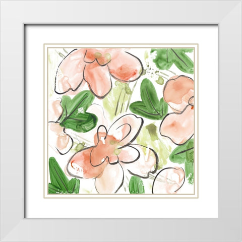 Peachy Flora IV White Modern Wood Framed Art Print with Double Matting by Wang, Melissa