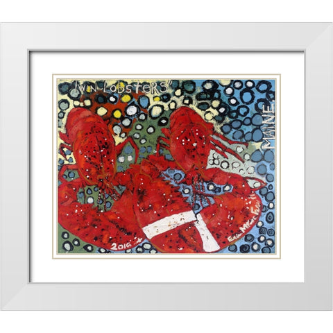 Twin Lobsters I White Modern Wood Framed Art Print with Double Matting by Ferrell, Erin McGee