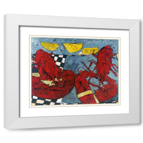 Twin Lobsters II White Modern Wood Framed Art Print with Double Matting by Ferrell, Erin McGee