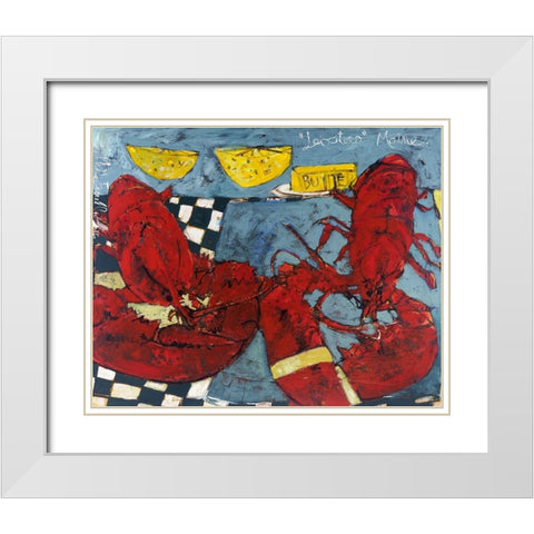 Twin Lobsters II White Modern Wood Framed Art Print with Double Matting by Ferrell, Erin McGee