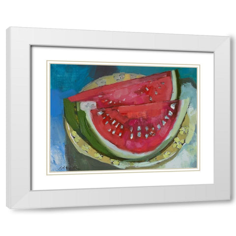 Watermelon V White Modern Wood Framed Art Print with Double Matting by Ferrell, Erin McGee