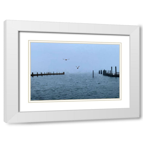 Pines Harbor Blue White Modern Wood Framed Art Print with Double Matting by Pica, Jeff