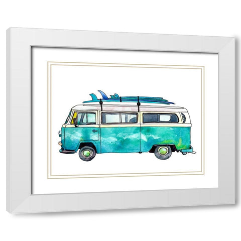 Blue Surf Van White Modern Wood Framed Art Print with Double Matting by McCreery, Paul