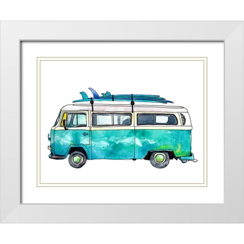 Blue Surf Van White Modern Wood Framed Art Print with Double Matting by McCreery, Paul