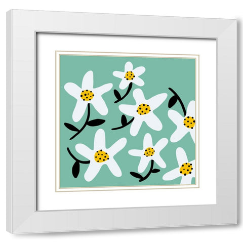 Daisy Rounds I White Modern Wood Framed Art Print with Double Matting by Ewer, Rebekah